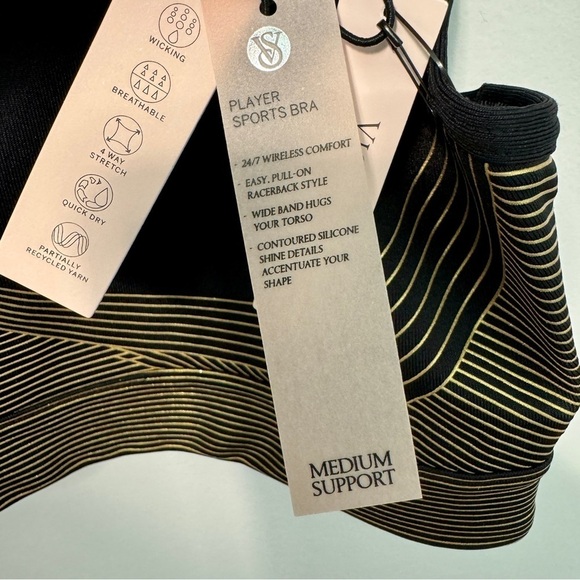 NWT - Victoria's Secret Player Shine Black and Gold Sports Bra - Size: Large - Picture 6 of 7